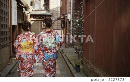 茶屋街を歩く着物の女性達 茶屋街を歩く着物の女性達 22273784