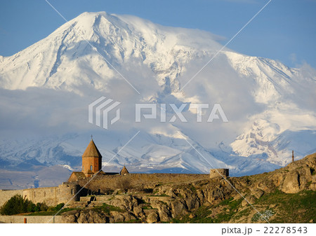 Ancient monastery in front of mountain 22278543