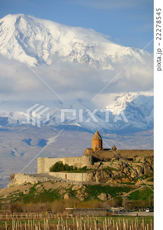 Ancient monastery in front of mountain 22278545