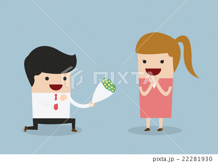 Businessman kneeling down giving flower to woman 22281930