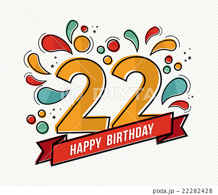 Colorful happy birthday number 22 flat line designのイラスト