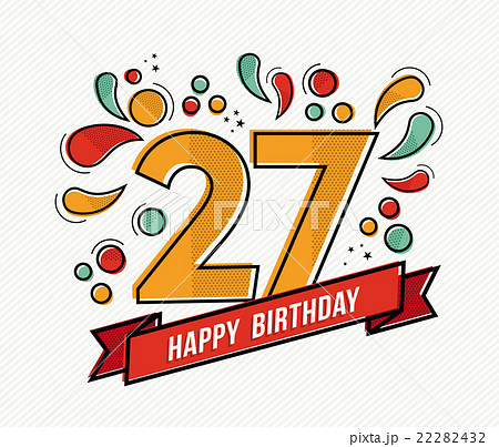 Colorful Happy Birthday Number 27 Flat Line Designのイラスト素材
