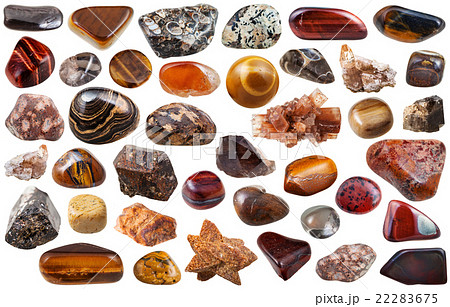 set of brown mineral stones and gems isolated 22283675