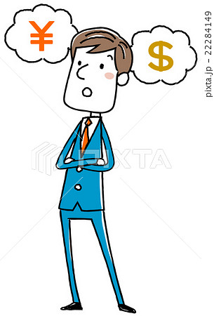 イラスト素材：ビジネスマン　お金　ドル　考える 22284149