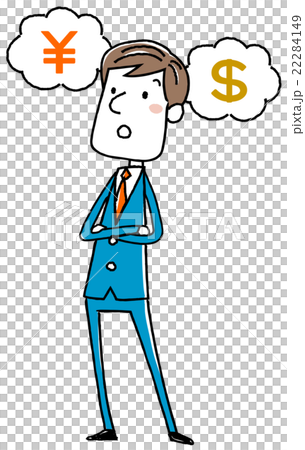 イラスト素材：ビジネスマン　お金　ドル　考える 22284149