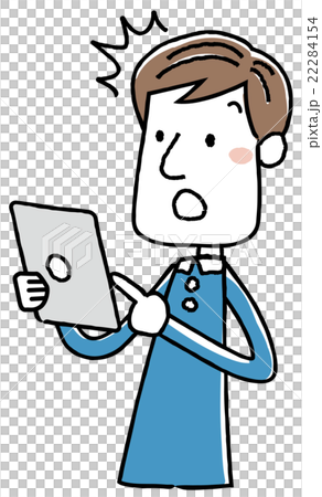 Illustration material: businessman casual tablet operation surprised to notice Illustration material: businessman casual tablet operation surprised to notice 22284154