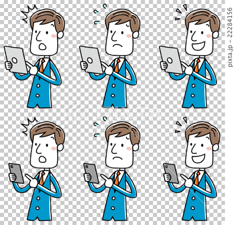 イラスト素材 ビジネスマン スマートフォン タブレット 操作 バリエーションのイラスト素材