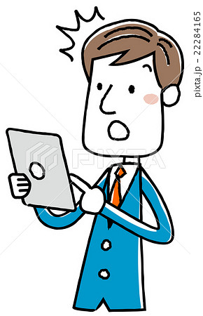 イラスト素材：ビジネスマン　タブレット　操作　驚く　気づく 22284165