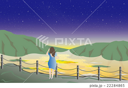 星の綺麗な丘の上女性のイラスト素材
