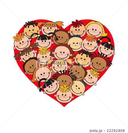 Cartoon baby faces in heart shaped frame vector 22292808