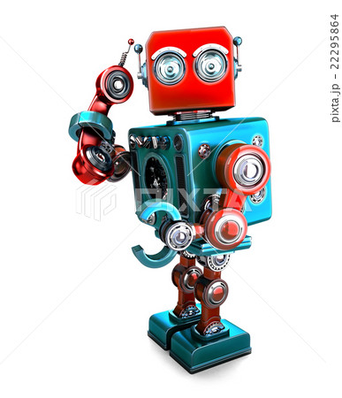 Cute 3D Retro Robot with phone tube. 3D Cute 3D Retro Robot with phone tube. 3D 22295864