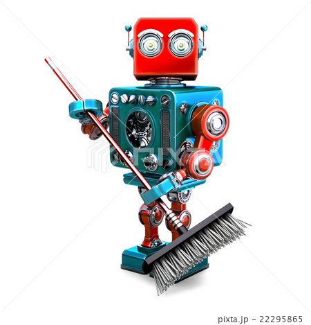 Robot cleaner with a broom. 3D illustration Robot cleaner with a broom. 3D illustration 22295865