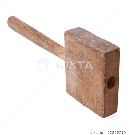 old homemade wooden hammer isolated on white 22296710