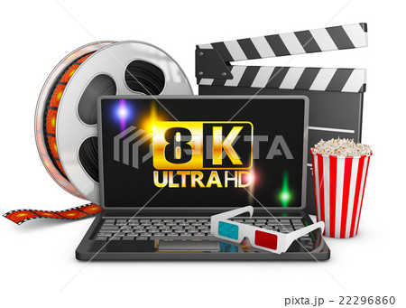 8k Laptop Popcorn And Film Stripのイラスト素材 22296860 Pixta