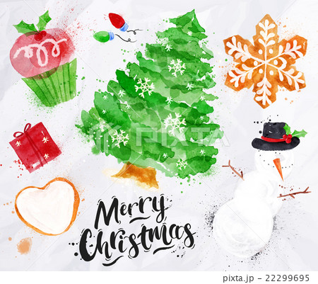 Watercolor Christmas symbols 22299695