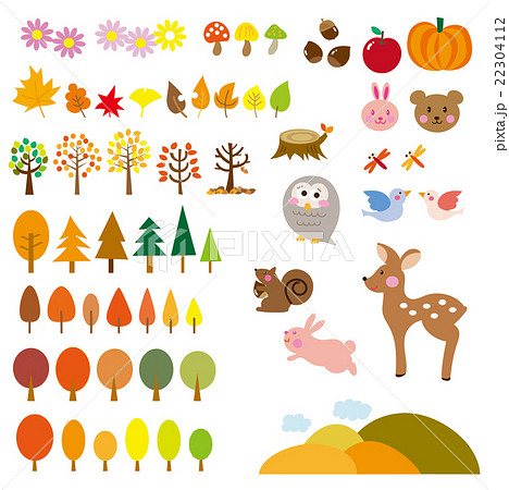 秋の森 動物たち セットのイラスト素材