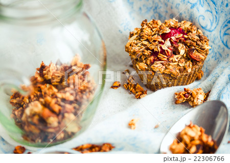 vegan muffins with cherries and granola,dessert 22306766