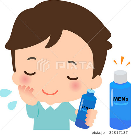 メンズ化粧水を顔に塗る若い男性のイラスト素材