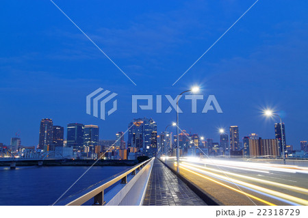 夕暮れの新十三大橋と大阪キタの街並み 22318729