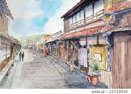 世界遺産 大森銀山の町なみを描いたスケッチ画 世界遺産 大森銀山の町なみを描いたスケッチ画 22319016