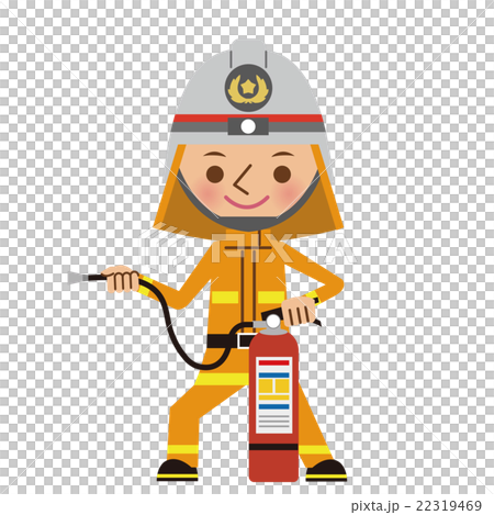 消防員使用滅火器 防火服 插圖素材 圖庫