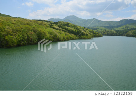 新緑のダム湖と山々 22322159