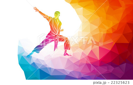 Martial arts jump kick color rainbow silhouette 22325623