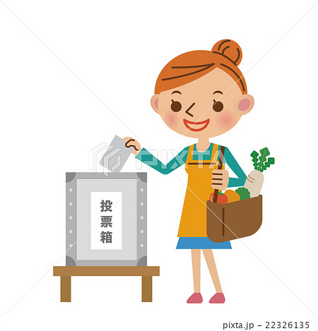 投票するエプロン姿の主婦 22326135