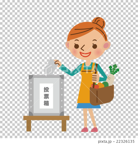 投票するエプロン姿の主婦 22326135