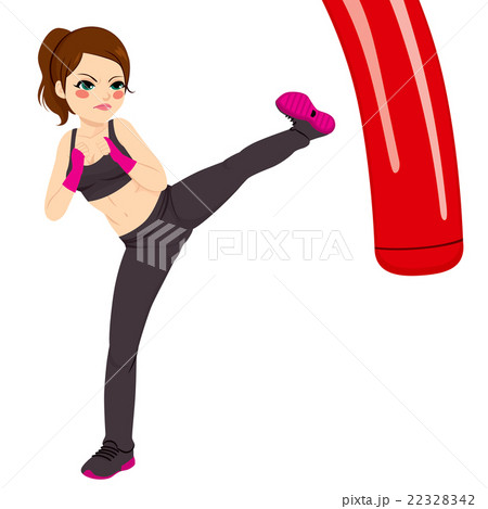 Woman Practicing Kickboxingのイラスト素材