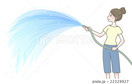 ホースで水やりをする女性のイラスト素材