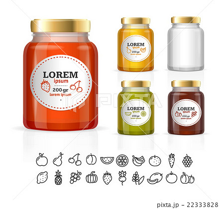 Glass Jars Bottles With Jam Confiture Honeyのイラスト素材