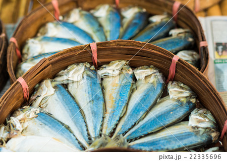 Mackerel fish in basket at market 22335696