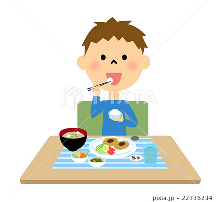 ご飯を食べる男の子のイラスト素材