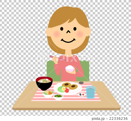 ご飯を食べる女の子のイラスト素材