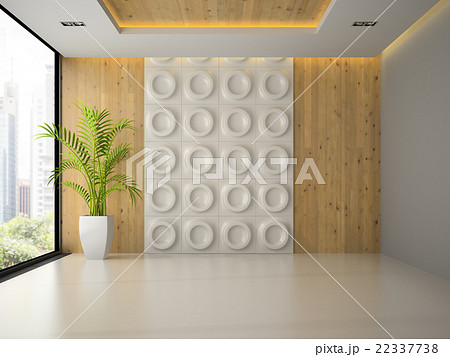 Interior of empty room with wall panel and palm Interior of empty room with wall panel and palm 22337738