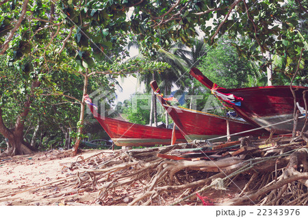 wrecked wooden long-tail boat wrecked wooden long-tail boat 22343976
