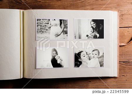 Mothers day composition. Photo album, black-and Mothers day composition. Photo album, black-and 22345599