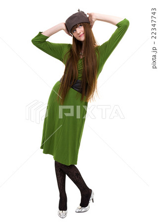 woman wearing a green dress isolated on white woman wearing a green dress isolated on white 22347743