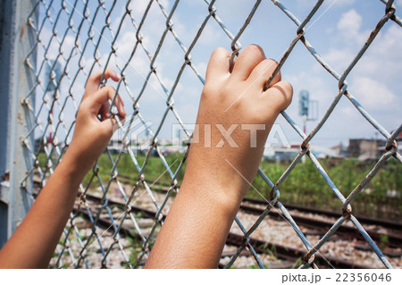 asian girl hand hold jail asian girl hand hold jail 22356046