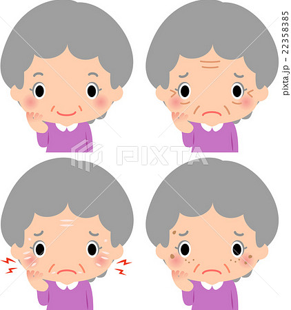 シニア女性の肌の悩みイラストセット シニア女性の肌の悩みイラストセット 22358385