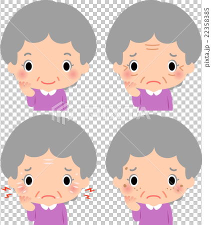 シニア女性の肌の悩みイラストセット シニア女性の肌の悩みイラストセット 22358385
