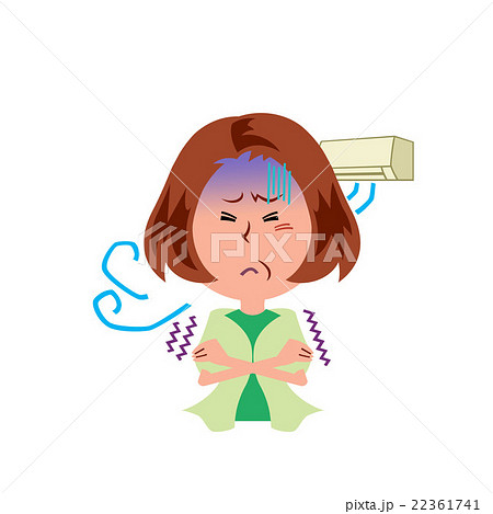 夏のお悩み クーラーによる冷え 中年女性のイラスト素材
