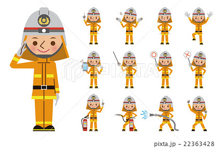 消防士の表情 ポーズセット 13種 のイラスト素材