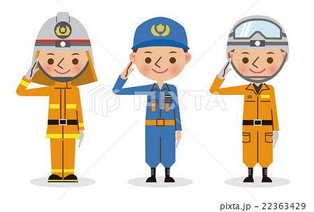 消防士の制服3種 防火服 活動服 救助服 のイラスト素材