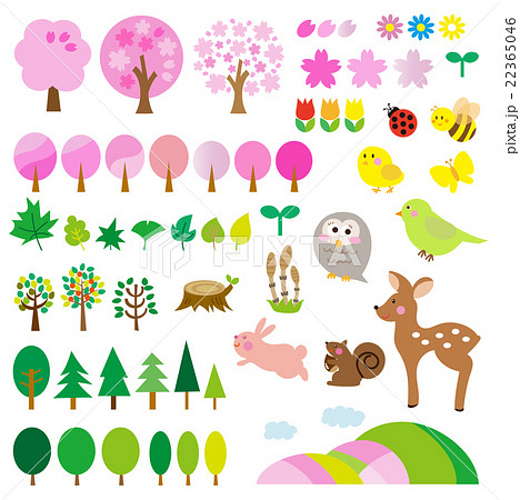 春の森 動物たち セットのイラスト素材 22365046 Pixta