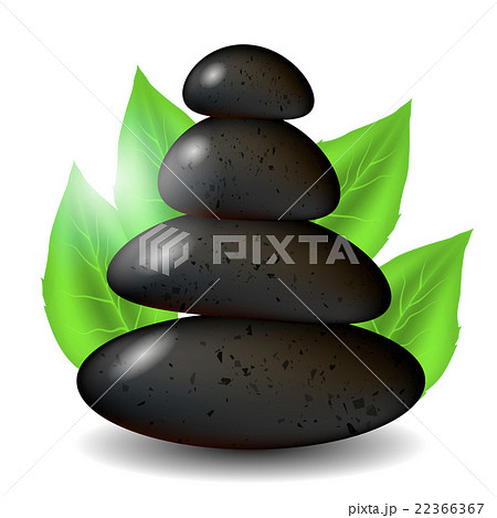 Spa Stones Background with Green Leaves 22366367