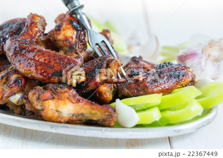Fried chicken wings closeup. 22367449