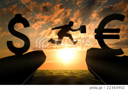 Businessman with suitcase hopping over abyss Businessman with suitcase hopping over abyss 22368402