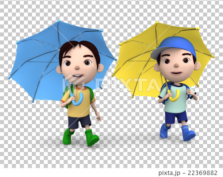 3D雨天的例證小學學生,走 3D雨天的例證小學學生,走 22369882